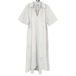 Madewell Poplin Cotton Split Neck High-Low Hem Midi Shirt Dress Size M White